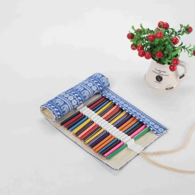 연필 롤 빈티지 수제 컬러 리드 보관 미술 학생, 롤업 연필 케이스 36/48 홀 편지지 캔버스 랩 스케치 가방