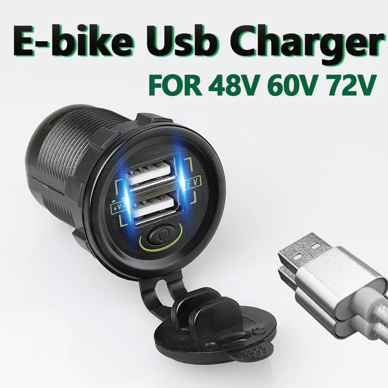 Electric Motorcycle Mobile Phone Power Supply Charger Adapter 2 Port Led  Usb 3.0 Socket Voltmeter Display 24-72V Voltage Input
