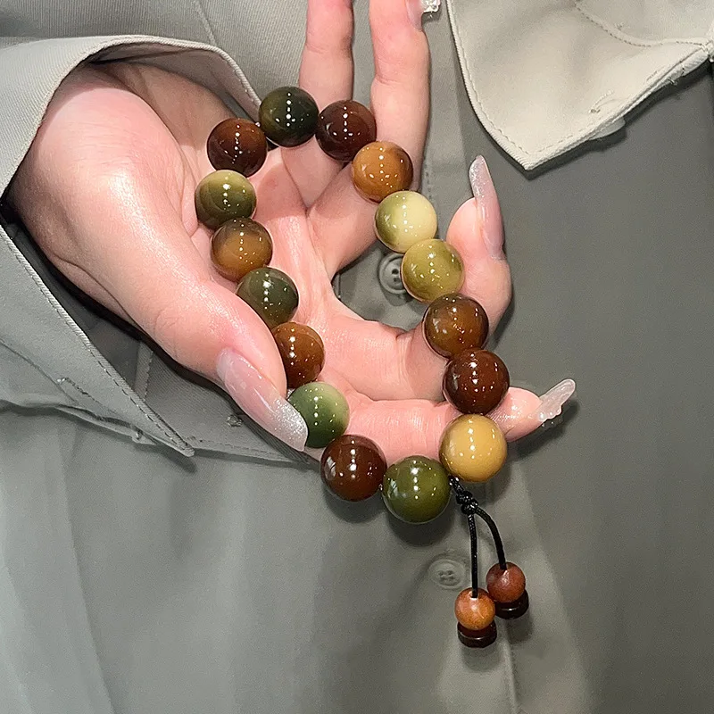 Rare  Bodhi Root Beaded Bracelet Tiger Skin Color Hand-Wrapped Around The Finger Soft Plate To Play With Rosary
