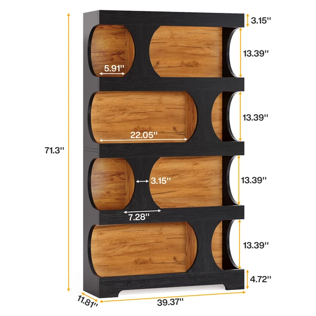 Tribesigns 71" Tall Bookcase, 4-Tier S-Shaped Bookshelf, Wood Decorative Storage Shelving, Modern Freestanding Display Shelves