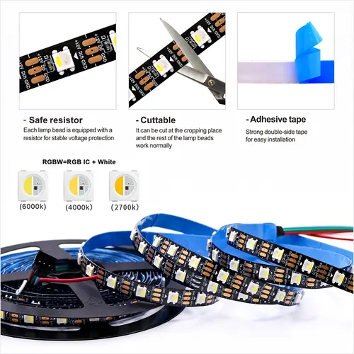 Sk6812 DC 12V RGBW RGBWW 5050SMD independently addressable 30/60/144 LEDs/m IP30/65/67 black/white PCB wire 1-5 meters - Image 3