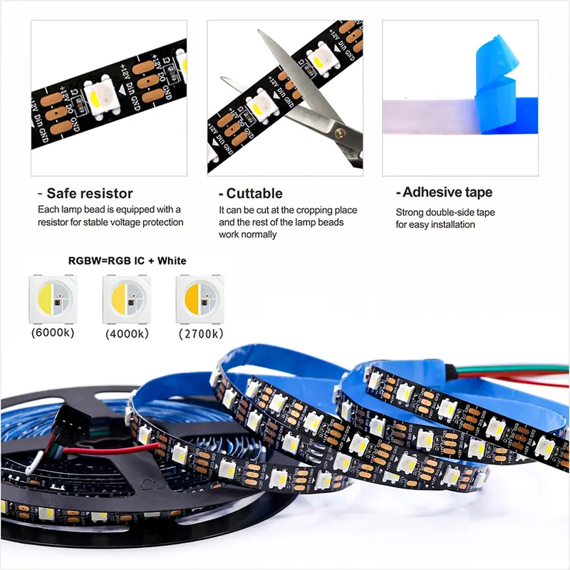 Sk6812 DC 12V RGBW RGBWW 5050SMD independently addressable 30/60/144 LEDs/m IP30/65/67 black/white PCB wire 1-5 meters - Image 3