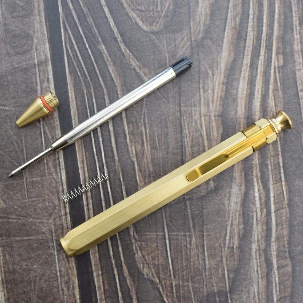 Vintage Click Action Brass Pen Golden Hexagonal 0.7mm Black Ink Ballpoint Pen Signature Supplies School Office Supplies 4