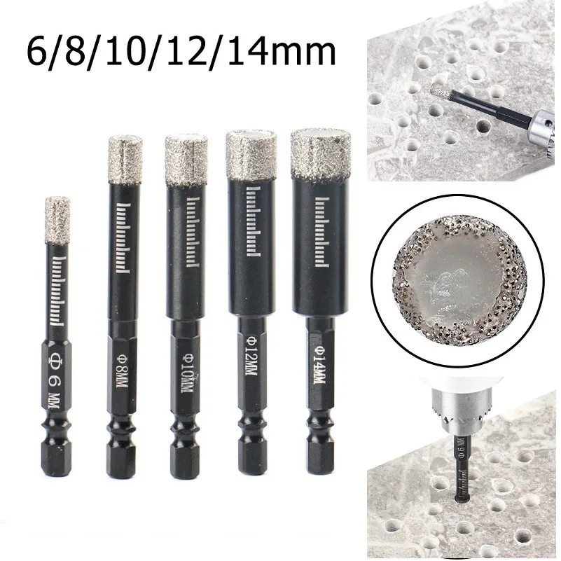 1/5pcs Diamond Dry Drill Bits Hole Saw Cutter 6-14mm Hex Shank For Marble Ceramic Tile Masonry Glass Drilling Bits Power Tools saw masonry hex bit bits granite tile drill hard set glass material diamond for dry hole stone marble shank drill ceramic 5 16mm