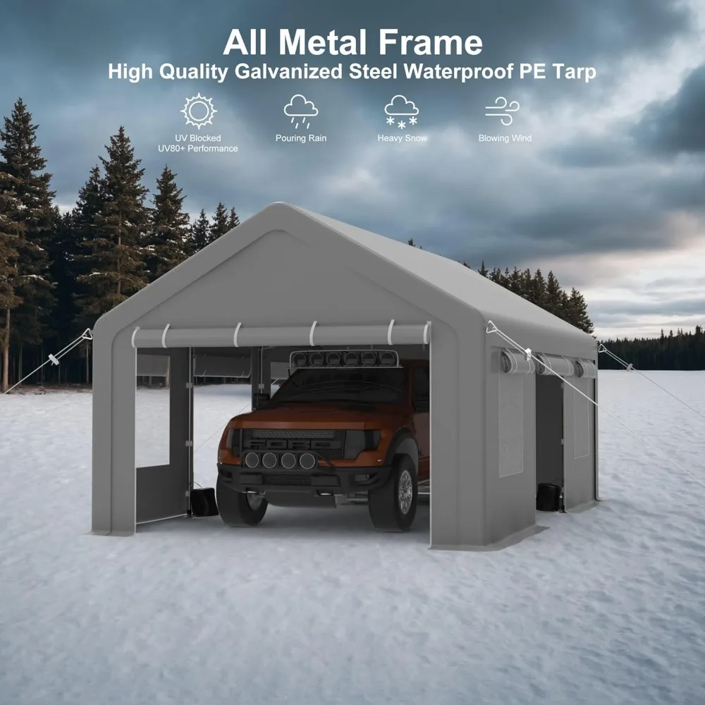 13x20ft Carport Portable Upgraded Garage,Heavy Duty Carport with4Roll-up Doors &4Ventilated Windows,UV Resistant Waterproof Tarp