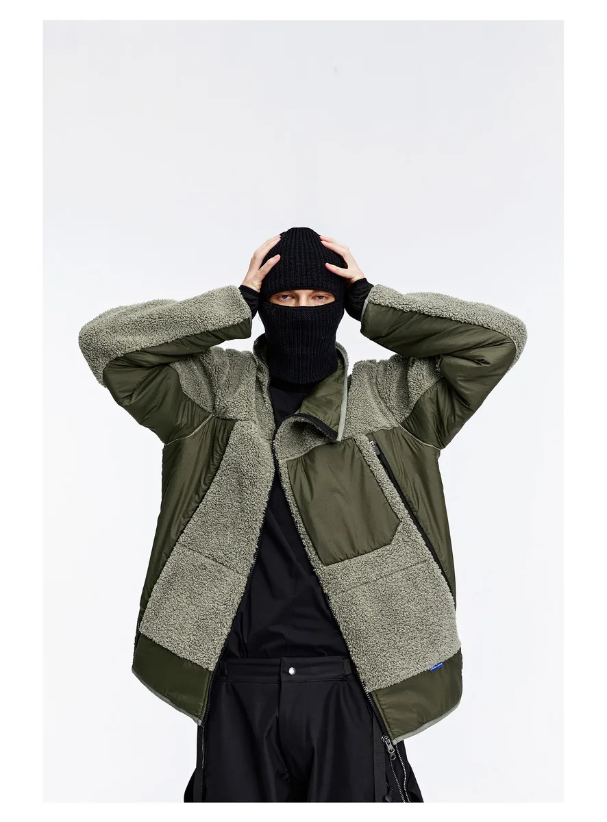Reindee Lusion 22FW  Diagonal zipper fleece jacket warm coat spicing materials multiple pockets techwear gorpcore outdoor