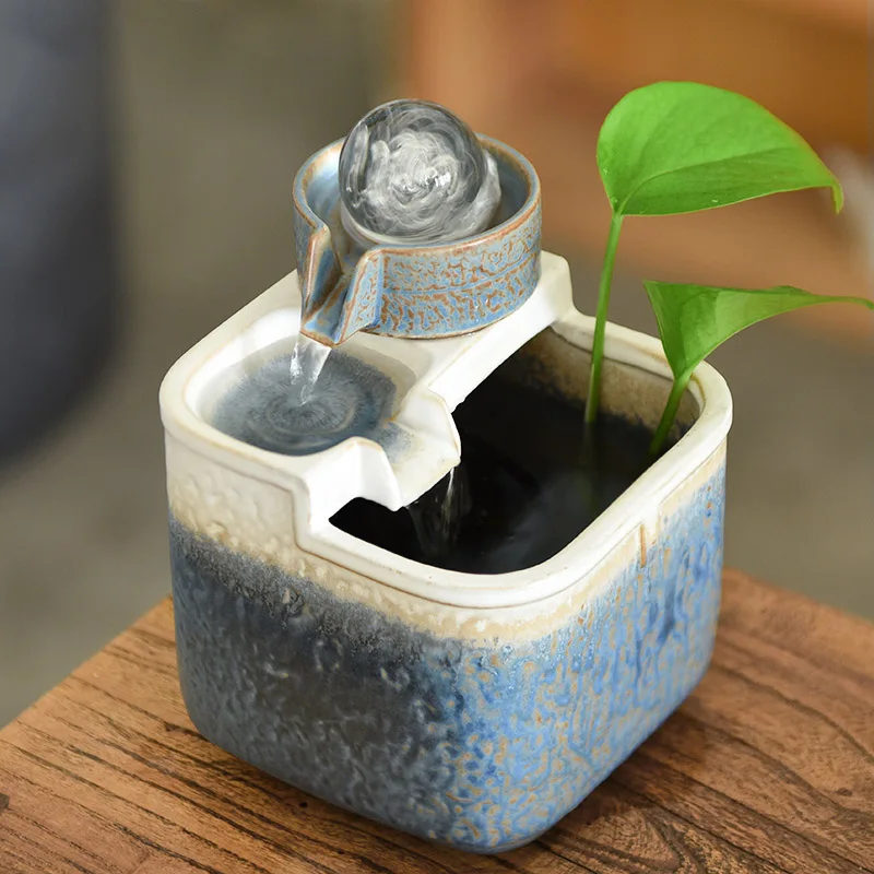Ceramic Tabletop Water Fountain With Lucky Feng Shui Ball for Table