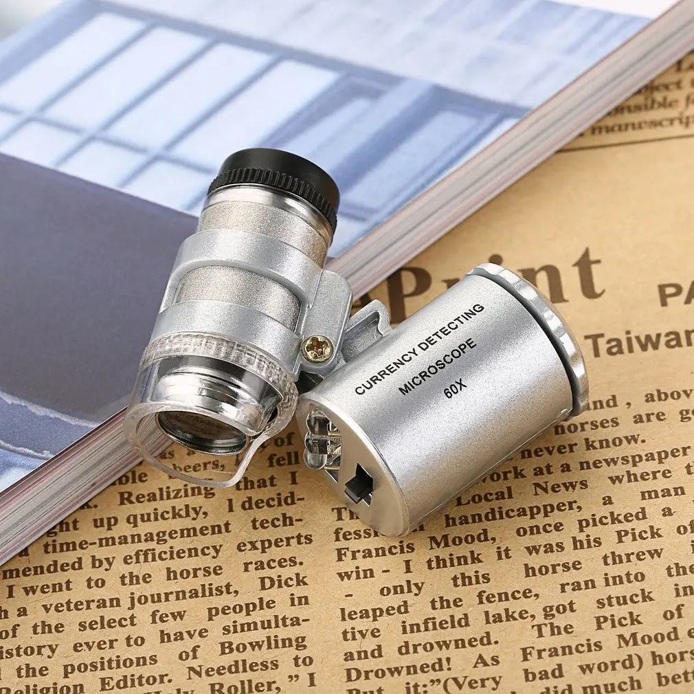 60X Power Mini Portable Handheld Money Tester Currency Detecting Microscope Magnifier Loupe Glass LED Light UV Microscope
