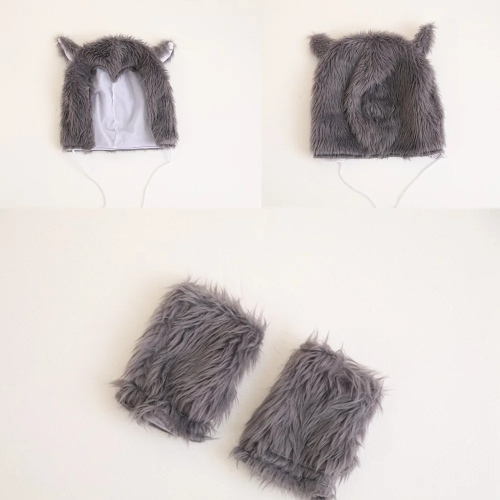 Halloween Gray Wolf Hats With Gloves Set Men Women Funny Headwear Festival Carnival Party Animal Cosplay