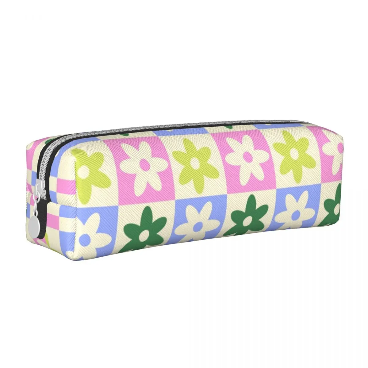

New Pastel Floral Checkerboard Print Pencil Case Flowers Pencilcases Pen Kids Big Capacity Bag Students School Gifts Stationery