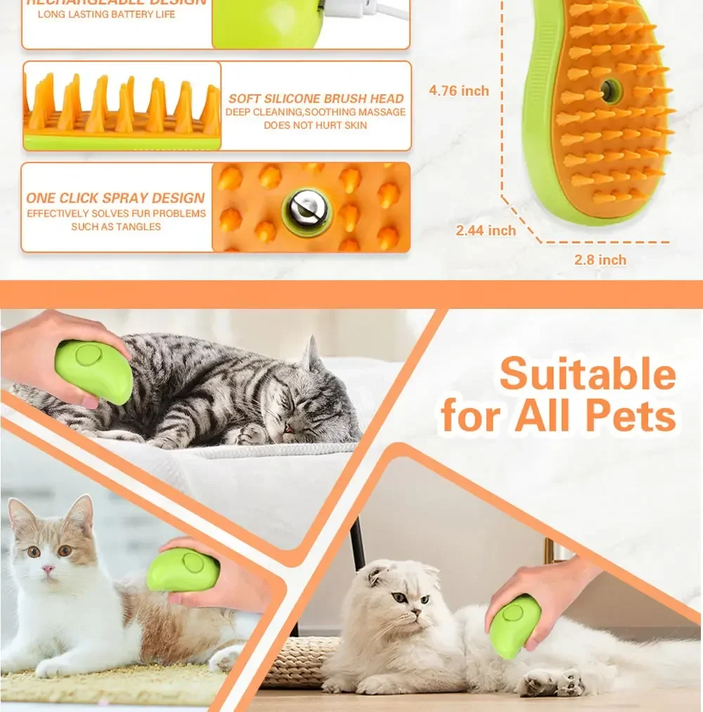 KittyNook Cat Co. SteamSoft Gentle Cat Brush with spray reduces shedding and suits cats of all sizes and designs.