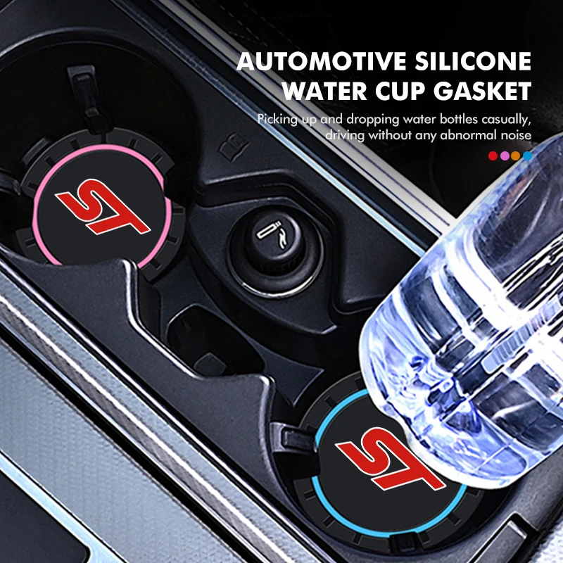 2pcs Car Silicone Coaster Water Cup Anti-slip Mat Accessories Ford ST Racing RS S Mustang Kuga Fiesta Fusion Mondeo Edge