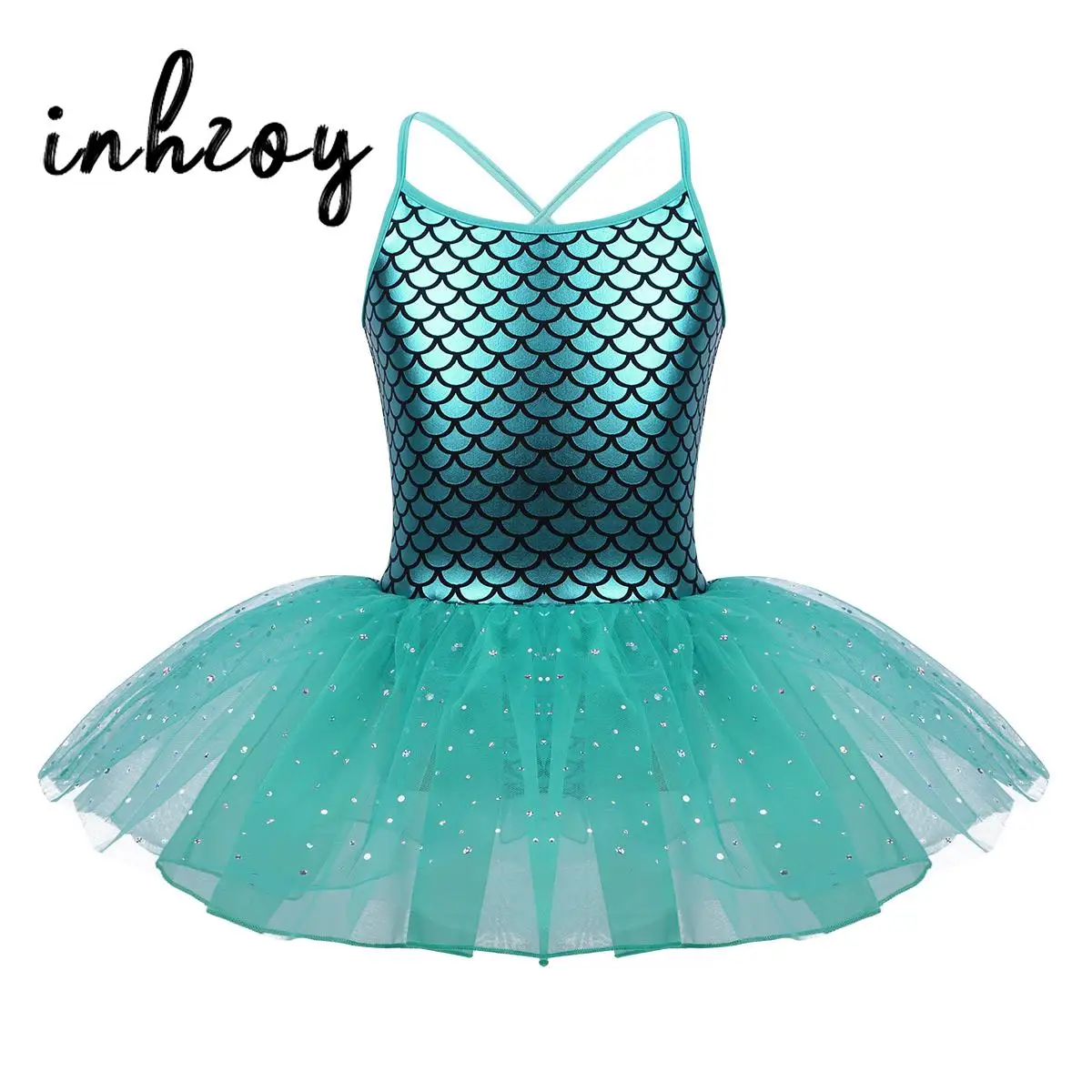 Kids Girls Mermaid Ballet Tutu Dress Gymnastics Leotard Fish Scales Dance Performance Costume Ballerina Dancewear