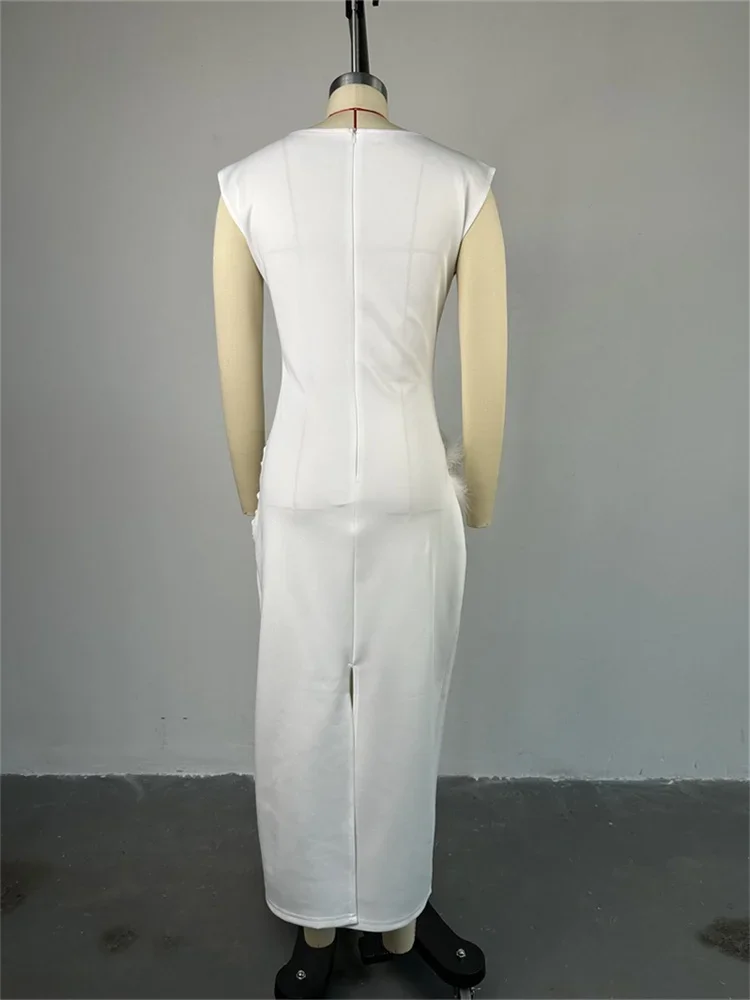 Wmstar Dresses Women's Clothing Sleeveless Solid Sexy Maxi Party Long Dress Feather New in Summer Wholesale Dropshipping 2024