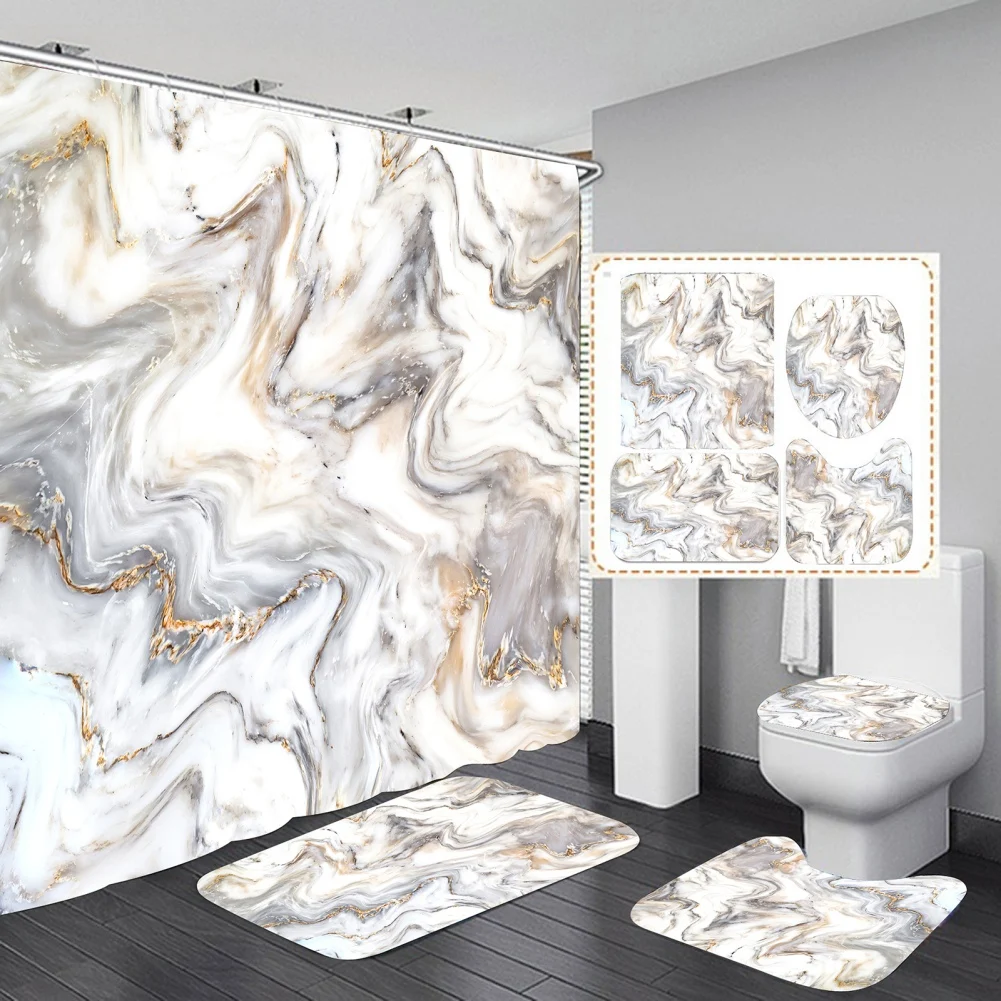 

Marble Bathroom Shower Curtain for Bathroom Decor 3D Printing Decorative Bathroom Accessories Waterproof Shade Non-slip Bath Mat