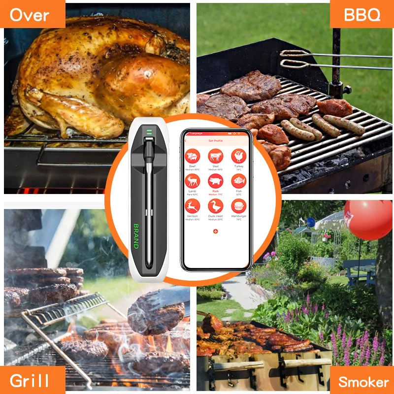Wireless Meat Thermometer Remote Digital Kitchen Cooking Food Meat Tools Smart Digital Bluetooth Barbecue Thermometer