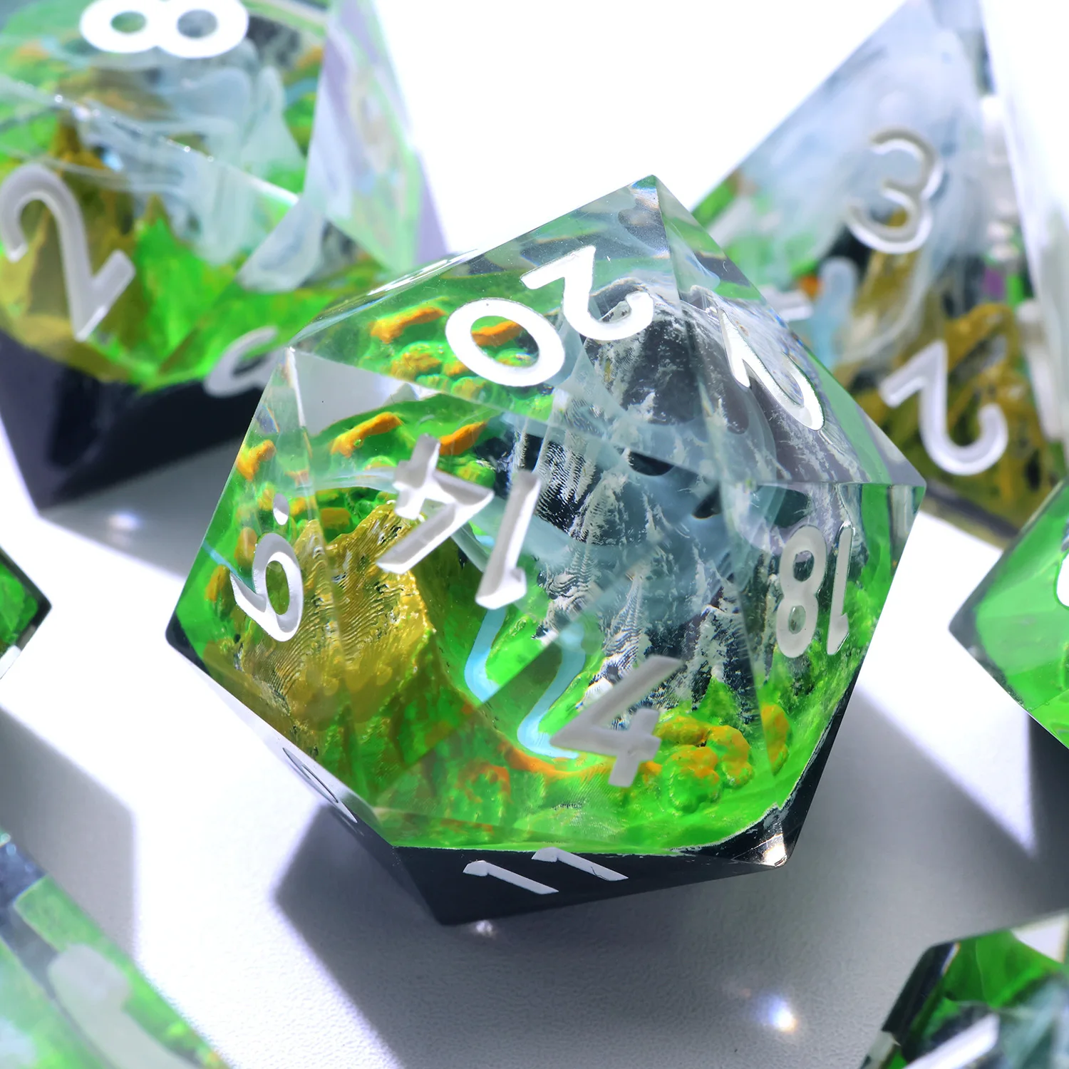 Volcanic Dragon's Lair Handmade Polyhedral Resin RPG Dice Set - Red