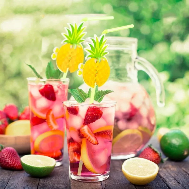 Tropical Party Drinking Straws 25pcs Flamingo Pineapple Straws Hawaiian Summer Pool Wedding Decoration Reusable Beach Supplies