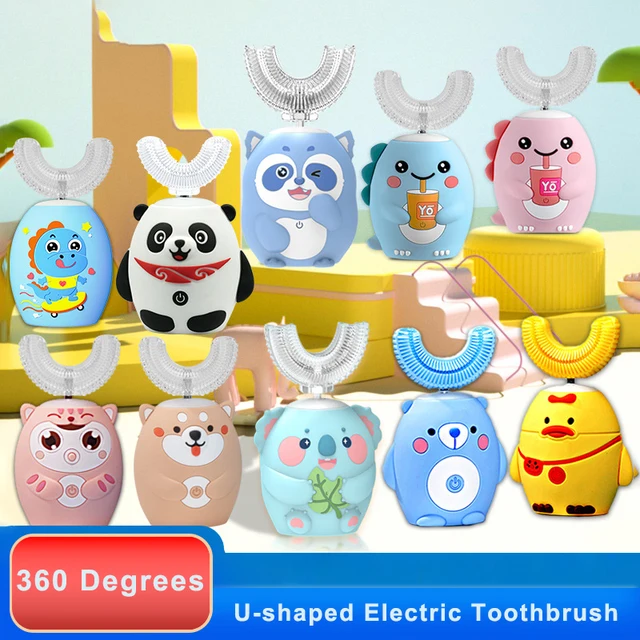 360° Sonic Electric Toothbrush U Shape Rechargeable for Kids Children Automatic Silicone Tooth Brush Smart Timer Blue Light IPX7 1