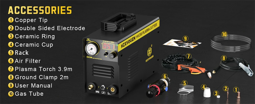 HZXVOGEN HVC50 Plasmaschneider AIR HF Kontakt Digitaler Inverter-Plasmaschneider 50 Ampere 220V Schnittstärke 1-15mm für Edelstahl Aluminium – Detail 5