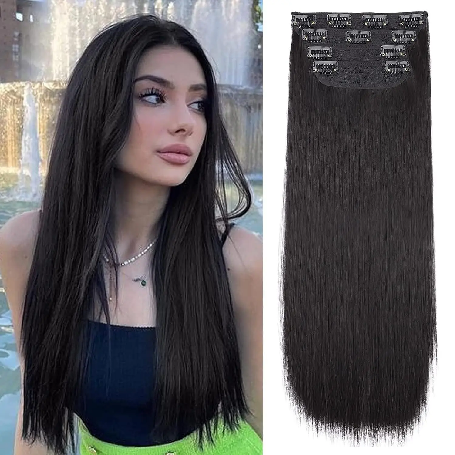 SyntheticClipInHairExtensionForWomen24Inch4PcsSetLong