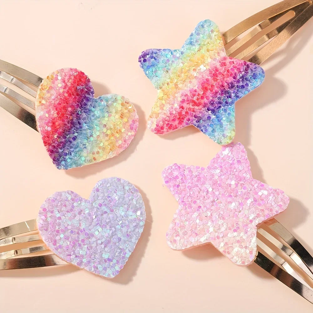 16Pcs/set Cute Glitter Rainbow Heart Star BB Handmade Hair Clips for Girls Handmade Hairpins Barrettes Headwear Hair Accessories 5