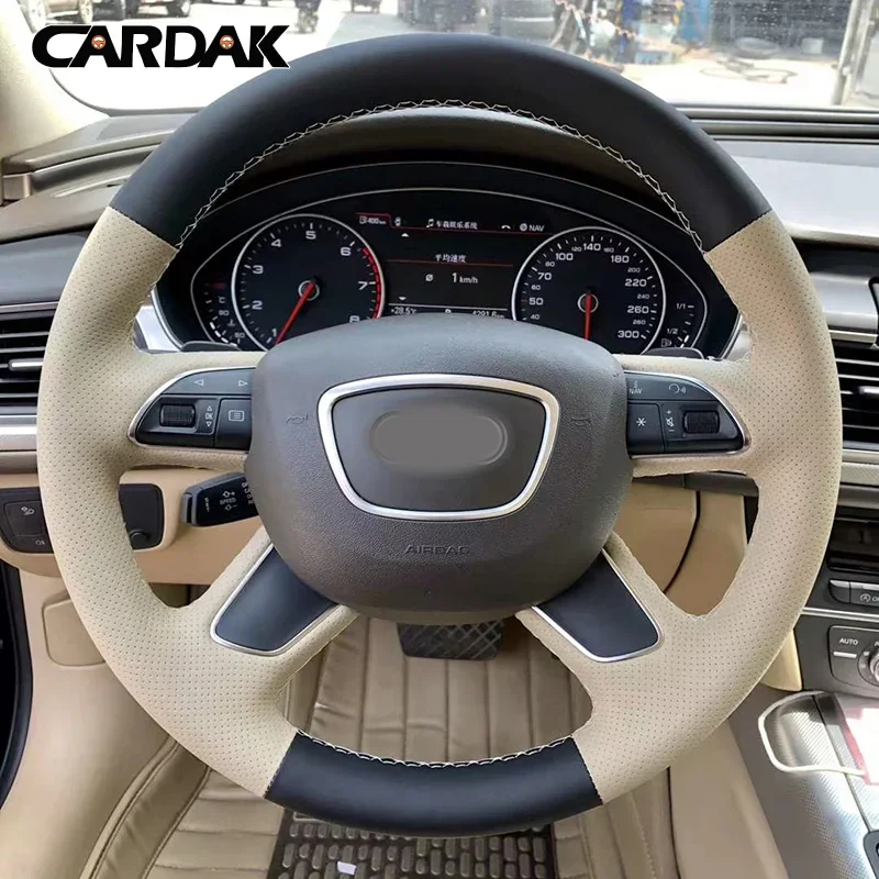 CARDAK 블랙 베이지 가죽 자동차 핸들 커버, 아우디 Q3 Q5 2013-2016..