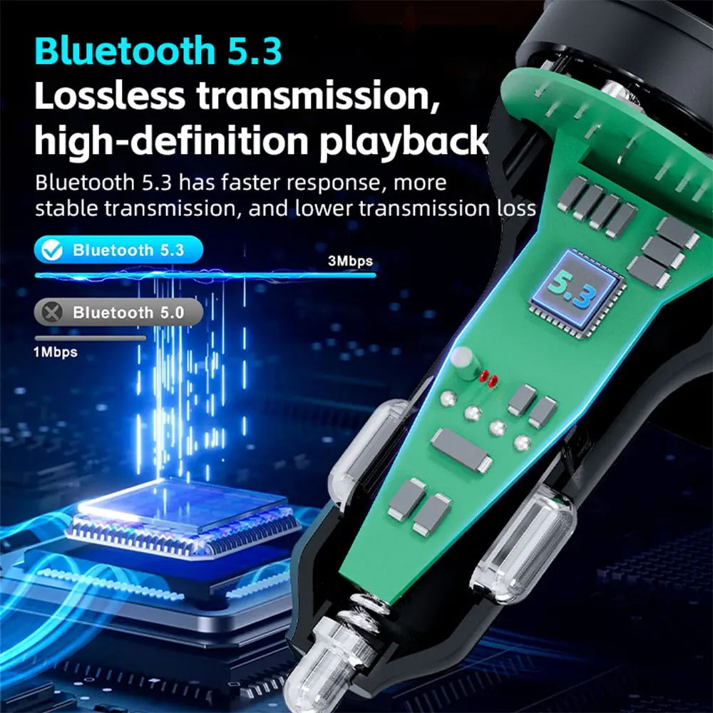 Car FM Transmitter Bluetooth 5.3 Handsfree Wireless Car Kit USB C Car Charger Auto Radio Fm Modulator Mp3 Player Adapter 4