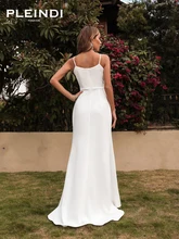 

PLEINDI Simple Eeady-To-Wear Dresses 2022 New White Taffeta A Line V Neck Split Elegant Formal Wedding Party Dress For Women