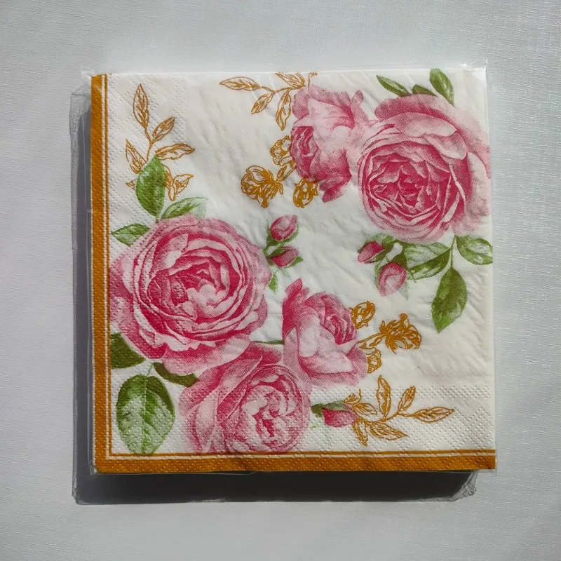 33cm 2-Ply Rose Flower Paper Napkins Party Decoration Paper Placemats Wine Glasses Flower DIY Decoupage 10/20pcs