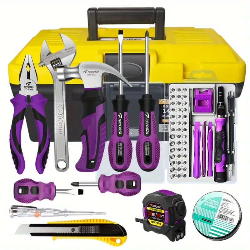 64pcs Household Hand Tools Set Home Repair Tool Kit with 14 Inch ABS Multifunction Toolbox Household Maintenance Handtool Kit