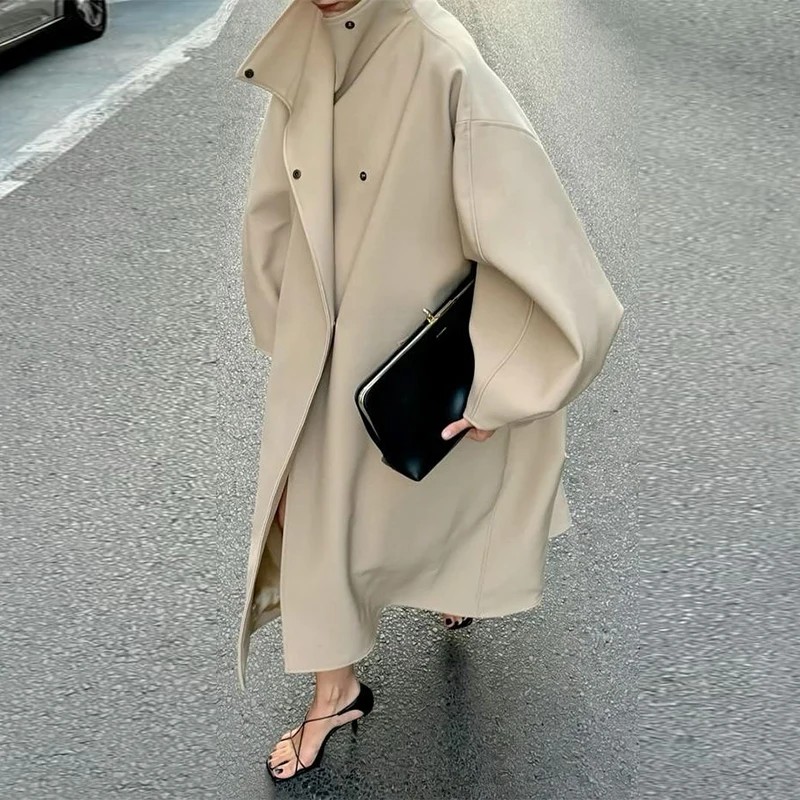 Women's Elegant Autumn Winter Overcoat Bat Sleeve Loose Solid Long