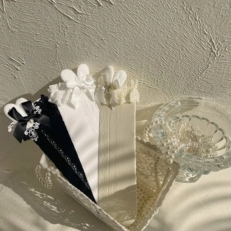 Summer Kids Girls Calf Socks Korean Fashion Lace Lolita Bow Rabbit Knee High Long Stockings for Baby Mesh Thin Decorative Sock