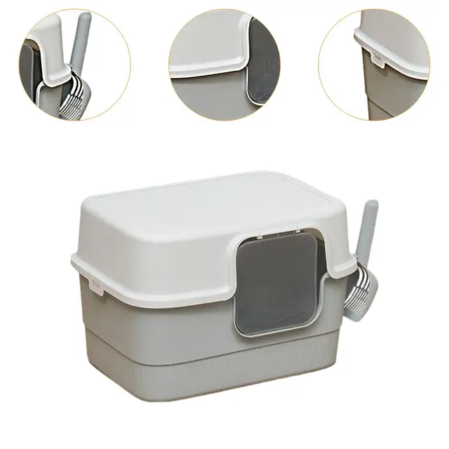 Hooded Cat Litter Box with Lid Low Entry for Indoor Cats Large Cat Potty 5
