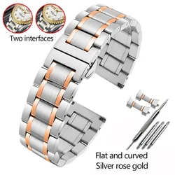 High-Quality Solid Stainless Steel Watch Strap - Metal Flat/Curved End Bracelet for 20mm (Silver Rose Gold)