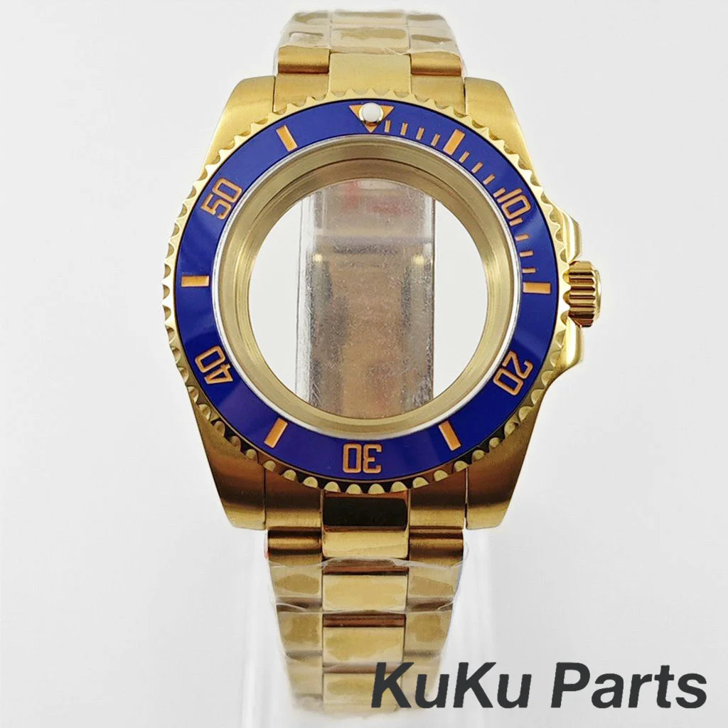 Gold 40MM Oyster Bracelet Sapphire Glass Waterproof Watch Case with 28.5mm Dial Compatibility