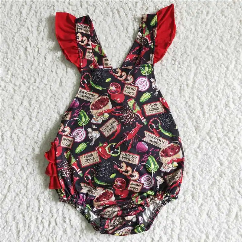 2022GirlFlutterSleeveFruitVegetablesPrintGirlHalloweenRomper