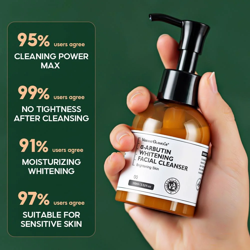 VIBRANT GLAMOUR Arbutin Whitening Cleanser Deep Cleansing Shrinks Pores Lightens Melanin Dark Spots Skincares 100g 4