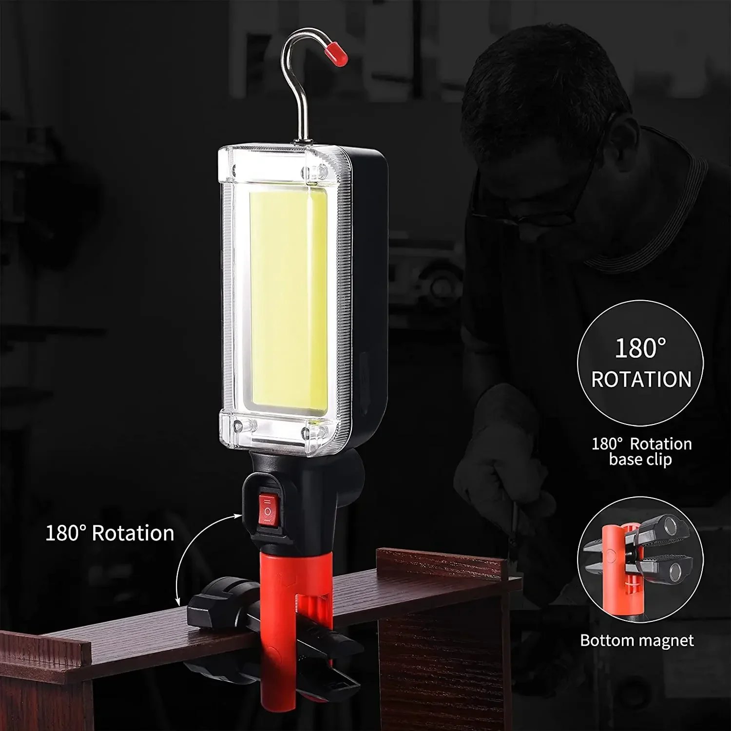 Portable LED Flashlight USB Charging Emergency Rescue Work Light 18650 Adjustable 2-mode Waterproof Magnet Design