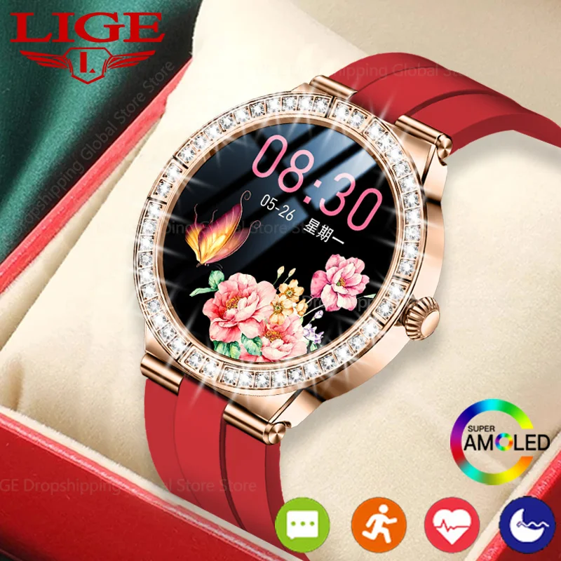

2023 Women Smart Watch Round Smartwatch Call Reminder Watch Ladies Heart Rate Sport Fitness Bracelet Custom Watch Face +Gift Box