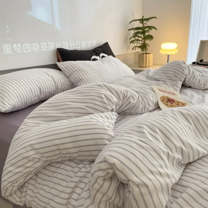 4PCS Ins Nordic Bedding Set Nordic Colorful Striped Printing Duvet Cover And Sheet  Adult Single Double Queen Comforter Sets