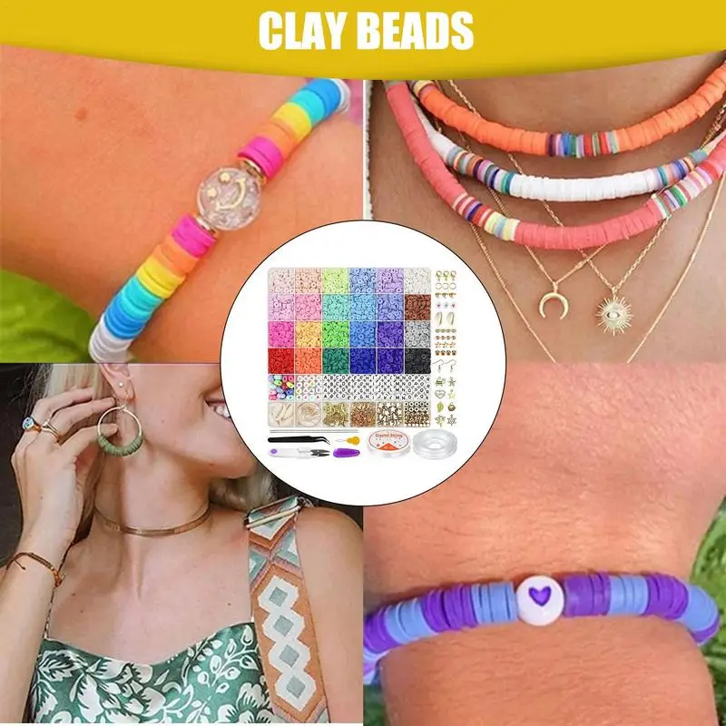 7200 Clay Beads Bracelet Making Kit24 Colors Polymer Flat Heishi