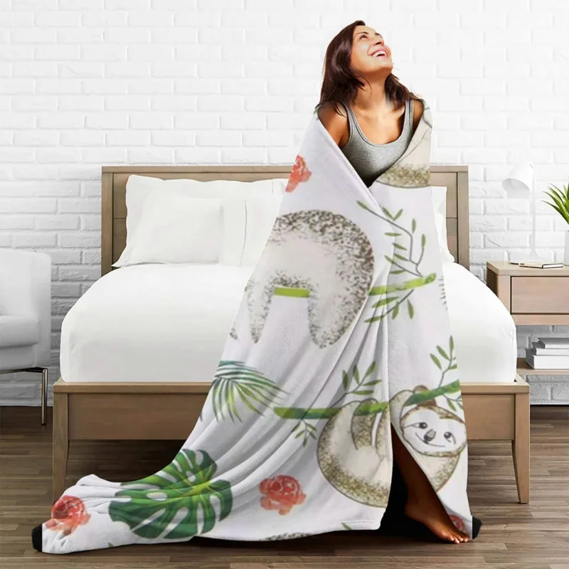 

Cute Sloth Pattern Animal Blanket Fleece Autumn/Winter Funny Breathable Warm Throw Blanket for Home Bedroom Quilt