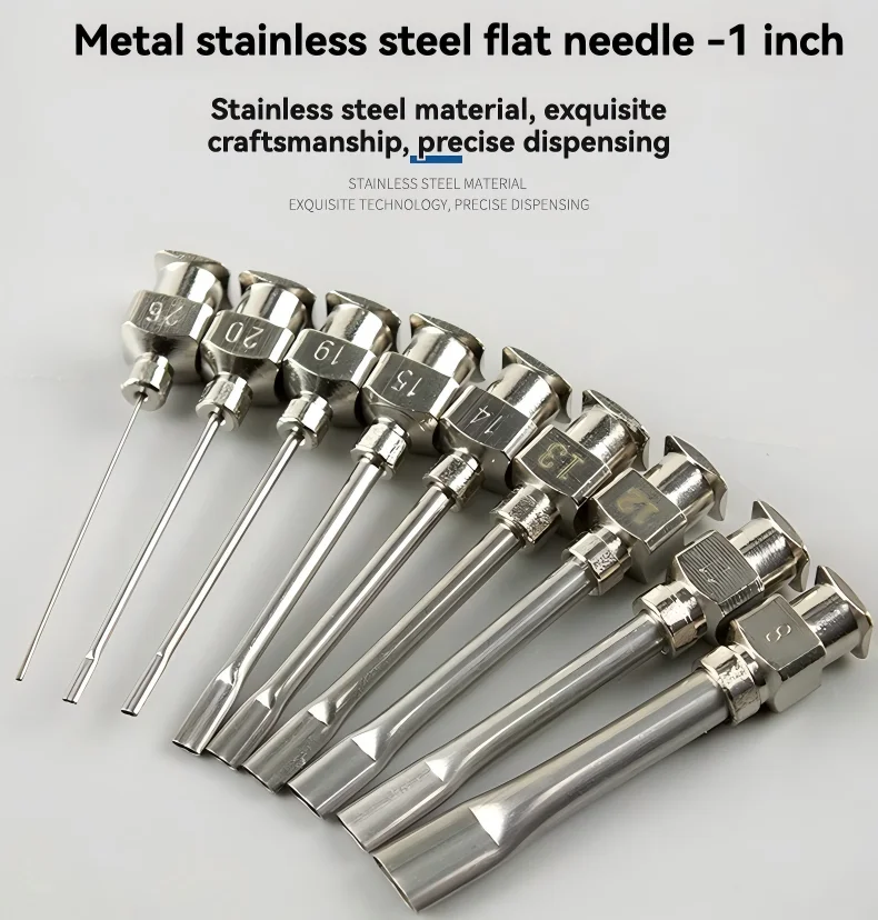 1-inch flat metal dispensing needle, stainless steel dispensing needle tube, equipment needle, accessories