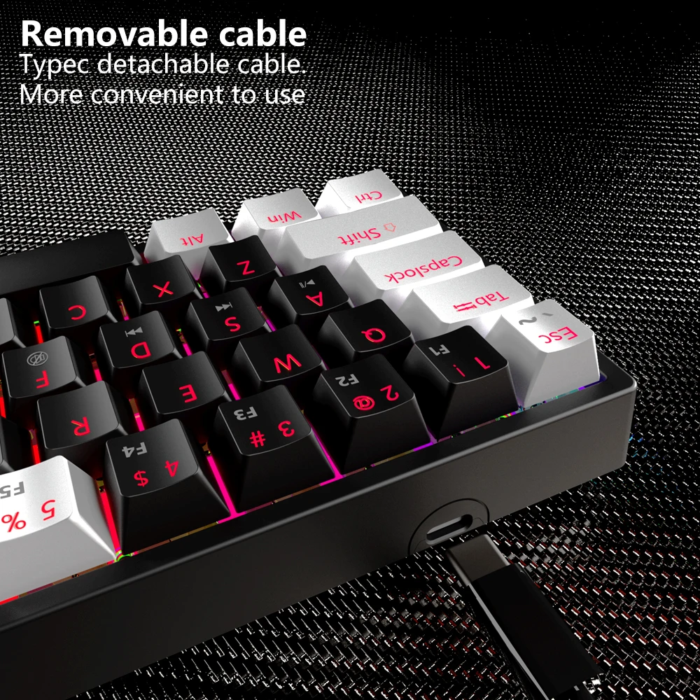 Usb Teclado Mecânico Gaming Interruptor Vermelho 61 Chaves com Fio Cabo Destacável Rgb Backlit Hot Swappable Mucai-mk61 - Imagem 3