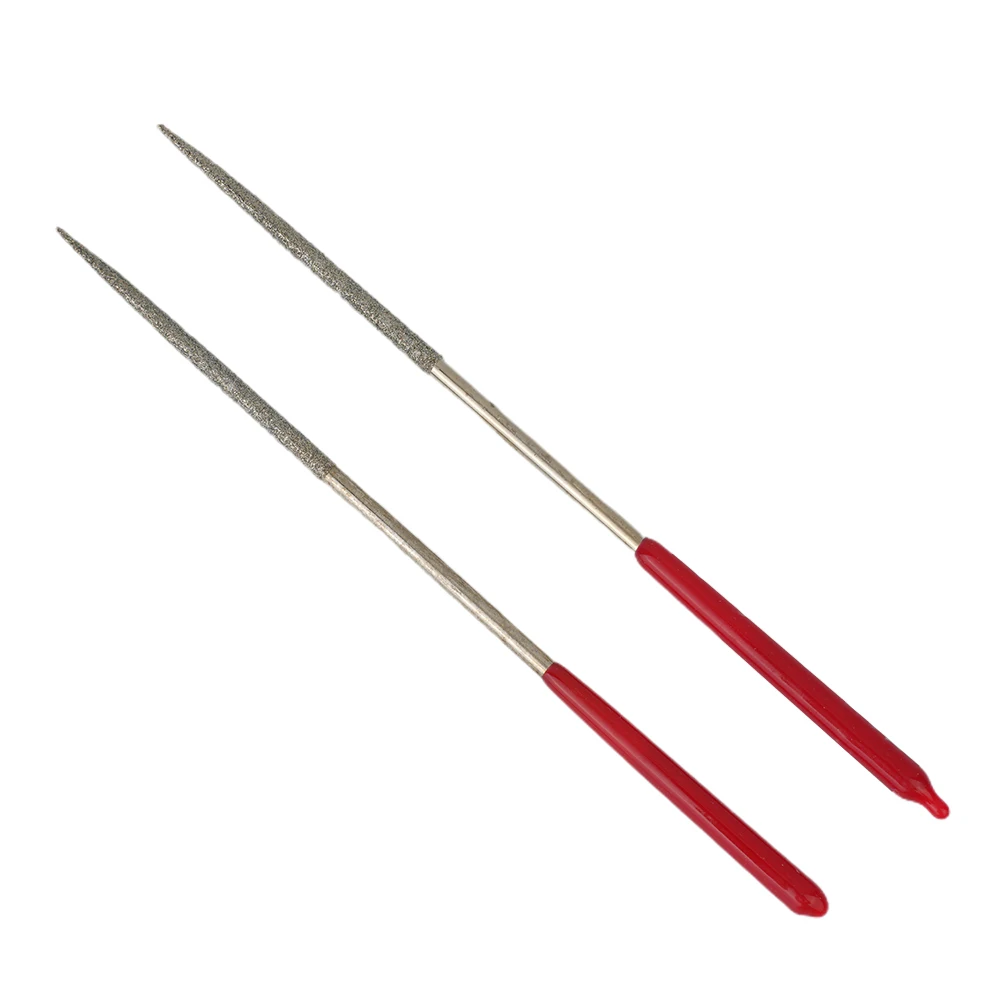 2pcs Flat Files 3x140mm Round Diamond Needle File With Red Handle For Metal Stone Glass Ceramic Wood Polishing Carving Craft