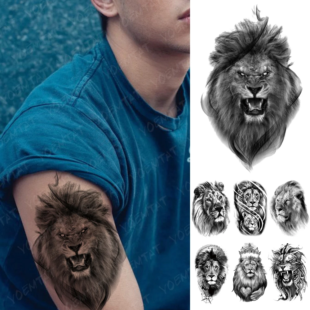 

Waterproof Temporary Tattoo Sticker beast animal realistic sketch Tattoos Black tiger lion Body Art Arm Fake Tatoo Men Women