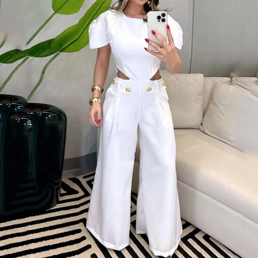 

Women Commute Jumpsuit Loose Fit Jumpsuit Elegant Women's Summer Jumpsuit with Wide Leg Pockets for Formal Events for Prom