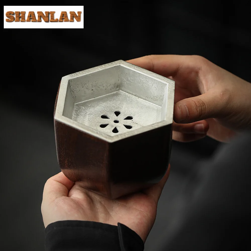 300ml Handamde Tin Covered Ceramic Tea Wash Basin Hexagonal Silent Color Pot Bearing Holder Small Tea Residue Separation Tank