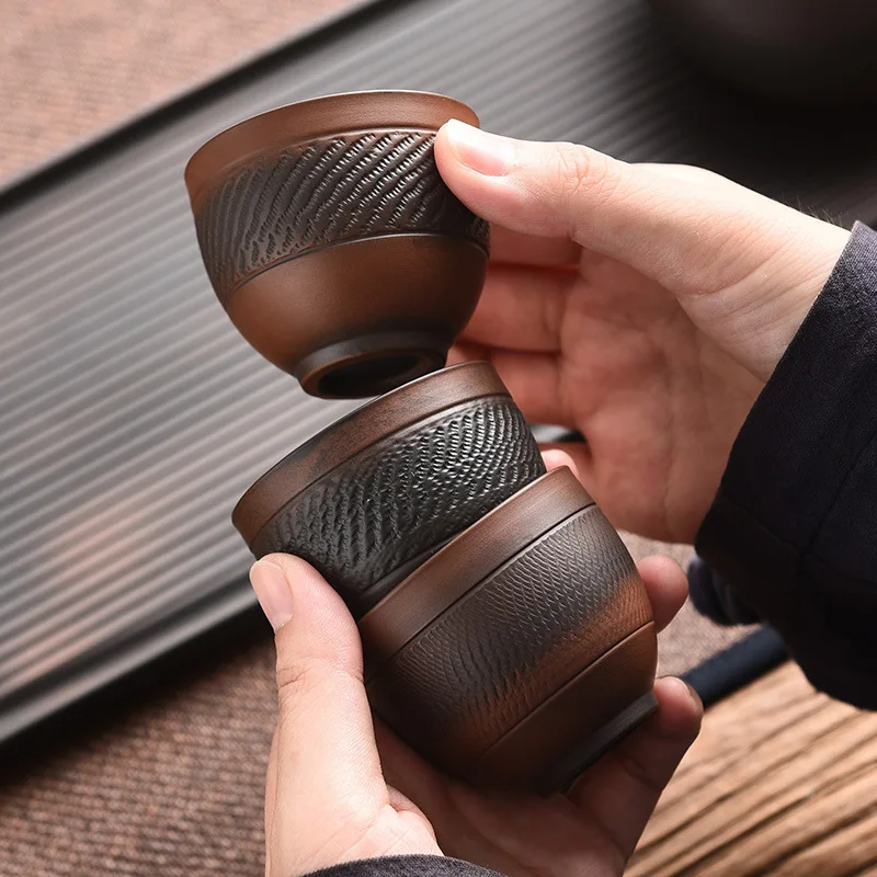 

Retro carving Teacups High-end Ceramic Tea Set Cups Purple Pottery Kung Fu Tea Cup Ceramics Teaware Cup for tea Small Teacup